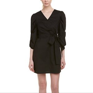 ANTHROPOLOGIE Lea & Viola Pleated Faux Wrap Dress, Cotton, Medium, Black